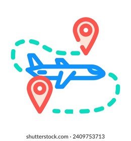 vector de color de la ubicación del mapa de la pista del avión signo de ubicación del mapa de la pista del avión. ilustración de símbolo aislado
