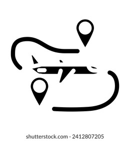 airplane track map location glyph icon vector. airplane track map location sign. isolated symbol illustration