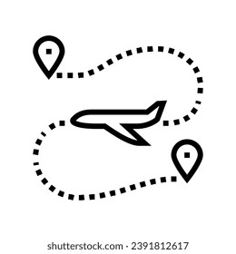 airplane track map location line icon vector. airplane track map location sign. isolated contour symbol black illustration