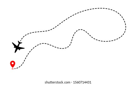 Airplane track to point with dashed line way on white background