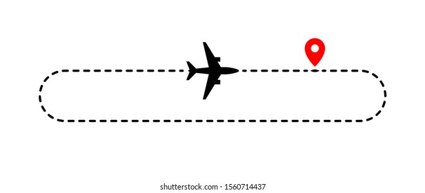 Airplane track to point with dashed line way on white background