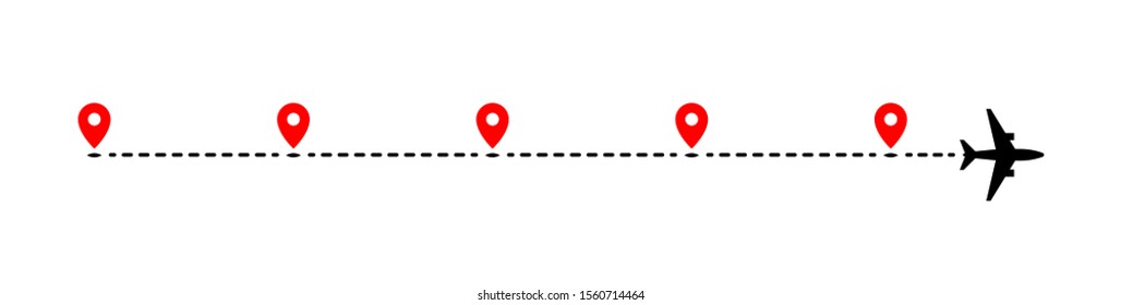 Airplane track to point with dashed line way on white background