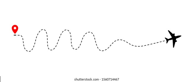 Airplane track to point with dashed line way on white background