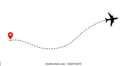 Airplane track to point with dashed line way on white background