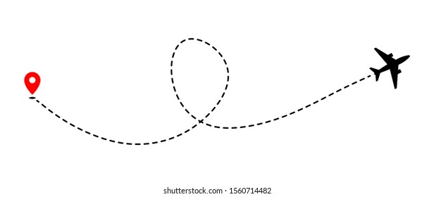 Airplane track to point with dashed line way on white background