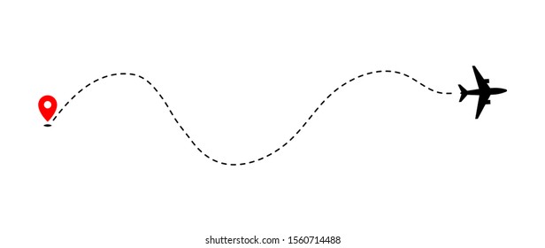 Airplane track to point with dashed line way on white background