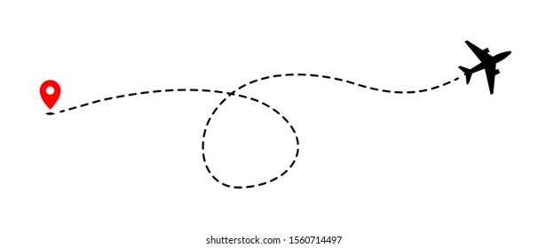 Airplane track to point with dashed line way on white background