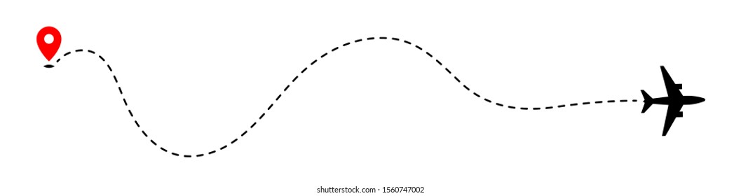 Airplane track to point with dashed line way on white background