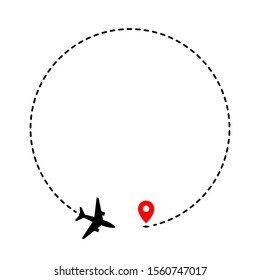 Airplane track to point with dashed line way on white background