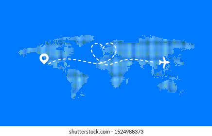 airplane track with world map