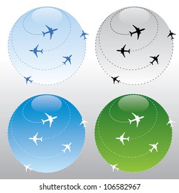 Airplane traffic around the world - vector illustration