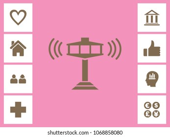 Airplane Traffic Signal Tower Icon With Bonus Icons. Eps-10.