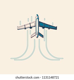 Airplane with trail. Aircraft tracking. Vector illustration