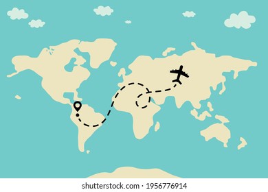 Avión y su rastro en un fondo blanco. Ilustración vectorial.