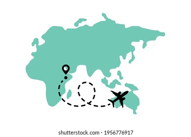 Airplane and its trail on a white background. Vector illustration.