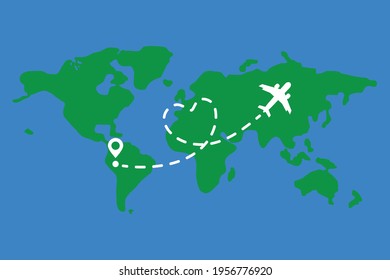 Airplane and its trail on a white background. Vector illustration.