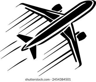 Airplane with a trail silhouette icon in black color. Vector template design.