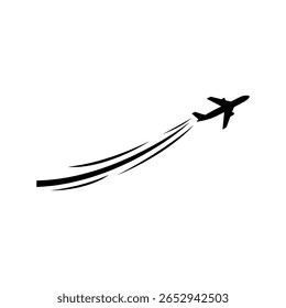 Avión con un diseño plano de Vector de icono de silueta de sendero.