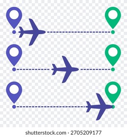 Airplane trajectory. Vector illustration of route, travel, and navigation.
