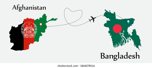 Airplane transport from Afghanistan to Bangladesh. Concept a good tour travel and business of both country.