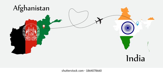 Airplane transport from Afghanistan to India. Concept a good tour travel and business of both country.