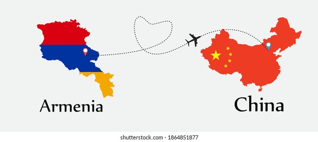 Airplane transport from Armenia to China. Concept a good tour travel and business of both country.