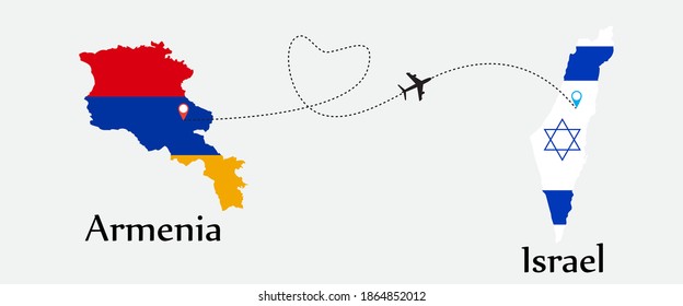 Airplane transport from Armenia to Israel. Concept a good tour travel and business of both country.