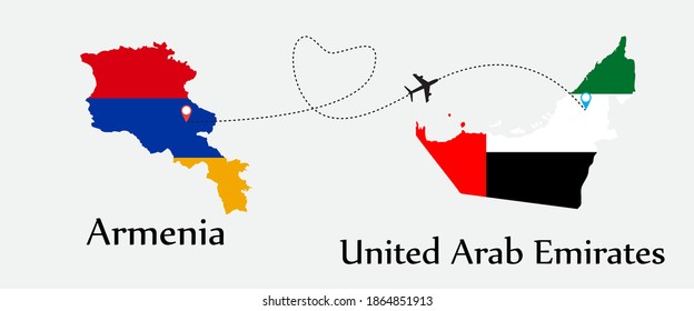 Airplane transport from Armenia to United Arab Emirates. Concept a good tour travel and business of both country.