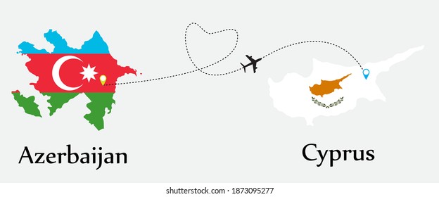 Airplane transport from Azerbaijan to Cyprus. Concept a good tour travel and business of both country. And flags symbol on maps. EPS.file.