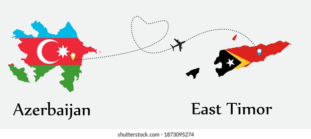 Airplane transport from Azerbaijan to East Timor. Concept a good tour travel and business of both country. And flags symbol on maps. EPS.file.