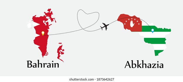 Airplane transport from Bahrain to Abkhazia. Concept a good tour travel and business of both country. And flags symbol on maps. EPS.file.