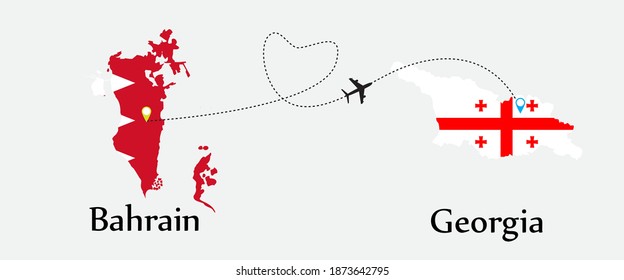Airplane transport from Bahrain to Georgia. Concept a good tour travel and business of both country. And flags symbol on maps. EPS.file.