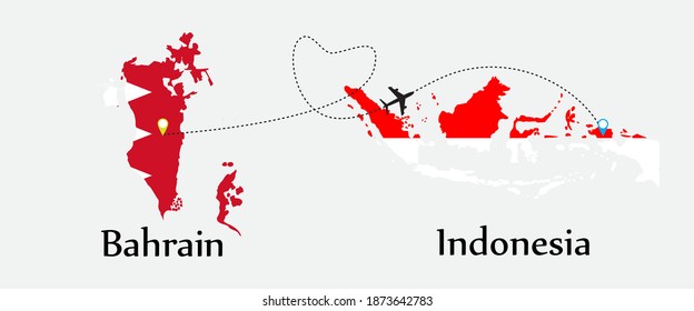 Airplane transport from Bahrain to Indonesia. Concept a good tour travel and business of both country. And flags symbol on maps. EPS.file.