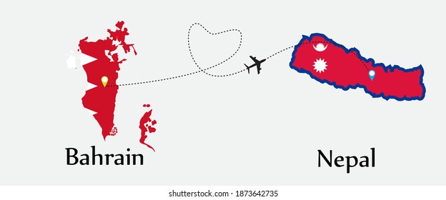 Airplane transport from Bahrain to Nepal. Concept a good tour travel and business of both country. And flags symbol on maps. EPS.file.