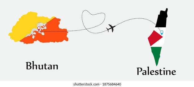 Airplane transport from Bhutan to Palestine. Concept a good tour travel and business of both country. And flags symbol on maps. EPS.file.