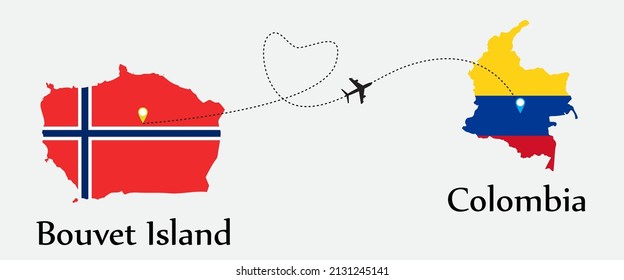 Airplane transport from Bouvet Island to Colombia. Concept a good tour travel and business of both country.