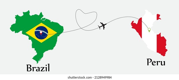 Airplane transport from Brazil to Peru. Concept a good tour travel and business of both country.