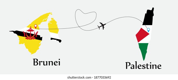 Airplane transport from Brunei to Palestine. Concept a good tour travel and business of both country. And flags symbol on maps. EPS.file.