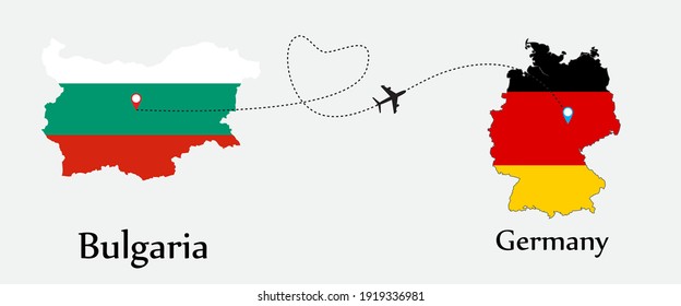 Airplane transport from Bulgaria to Germany. Concept a good tour travel and business of both country. And flags symbol on maps. EPS.file.