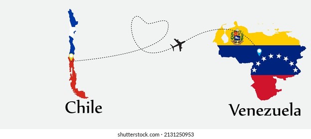 Airplane transport from Chile to Venezuela. Concept a good tour travel and business of both country.