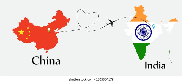 Airplane transport from China to India. Concept a good tour travel and business of both country.