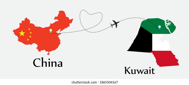 Flugzeugtransporte von China nach Kuwait. Konzept einer guten Reise und Geschäft von beiden Ländern.