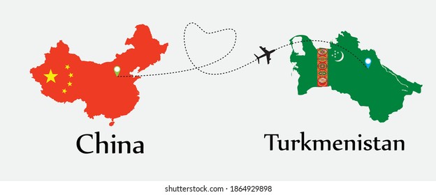 Airplane transport from China to Turkmenistan. Concept a good tour travel and business of both country.