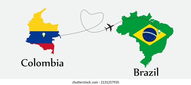 Airplane transport from Colombia to Brazil. Concept a good tour travel and business of both country.