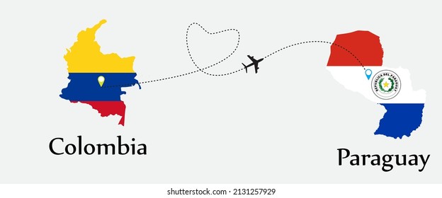 Airplane transport from Colombia to Paraguay. Concept a good tour travel and business of both country.