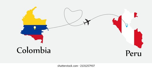 Airplane transport from Colombia to Peru. Concept a good tour travel and business of both country.