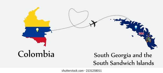 Airplane transport from Colombia to South Georgia and the South Sandwich Islands. Concept a good tour travel and business of both country.