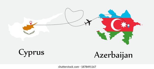 Airplane transport from Cyprus to Azerbaijan. Concept a good tour travel and business of both country. And flags symbol on maps. EPS.file.