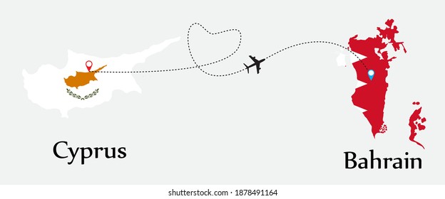 Airplane transport from Cyprus to Bahrain. Concept a good tour travel and business of both country. And flags symbol on maps. EPS.file.