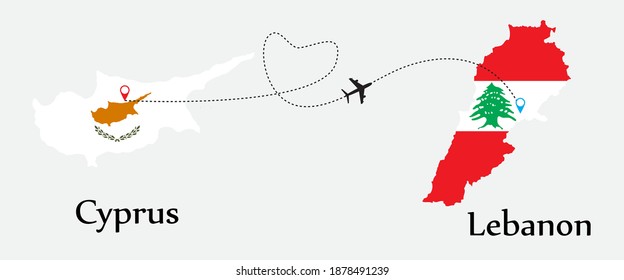 Airplane transport from Cyprus to Lebanon. Concept a good tour travel and business of both country. And flags symbol on maps. EPS.file.
